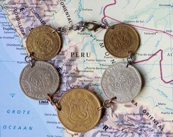Peru coin bracelet - 2 different designs - made of genuine coins - Lima - lama - lama bracelet - personalized coin bracelet