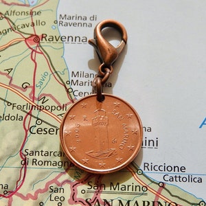Pingente de moeda de San Marino - 2 designs diferentes - Stefano Gallietti - lutador da liberdade - pingente de torre - presente para madrinhas de casamento