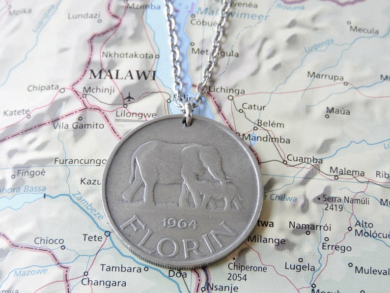 Malawi coin necklace/keychain 8 different designs made of genuine coins from Malawi elephant Africa rooster corn heron Coin necklace 1