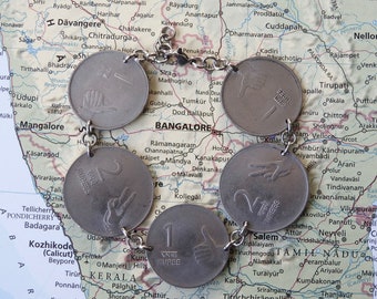 India coin bracelet - 2 different designs - made of genuine coins - lion - coin bracelet - travel bracelet - personalized bracelet