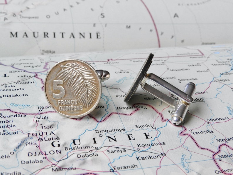 3 different designs customized cufflinks travel present Guinea coin cufflinks made of genuine coins from Guinea wedding gift