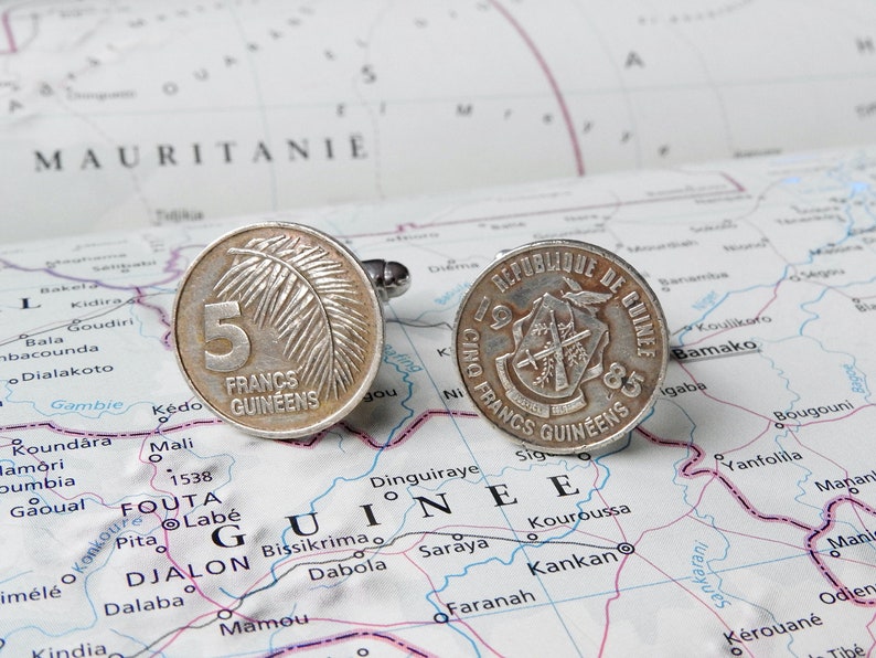 3 different designs customized cufflinks travel present Guinea coin cufflinks made of genuine coins from Guinea wedding gift