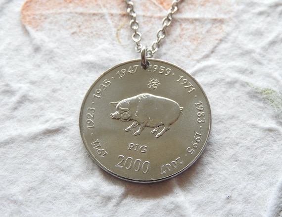 Chinese Zodiac Year of the Pig Somalia Coin Token Necklace