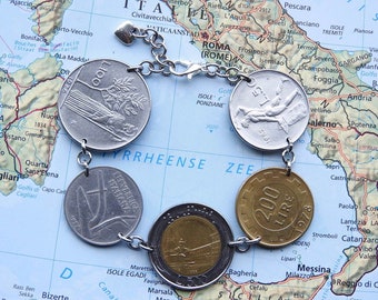 Italy bicolor coin bracelet - made of genuine coins - Lire - Italia - Rome - Italian bracelet - Italy souvenir