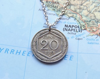 1918-1919 Vintage Italian Coin Necklace | Keychain | Vintage Savoy Shield Pendant | History Lover Travel Gift | Custom Year Italy Jewelry