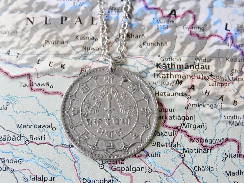 Nepal coin necklace/keychain 7 different designs made of original coins from Nepal Himalaya mountains Mount Everest Coin necklace 5