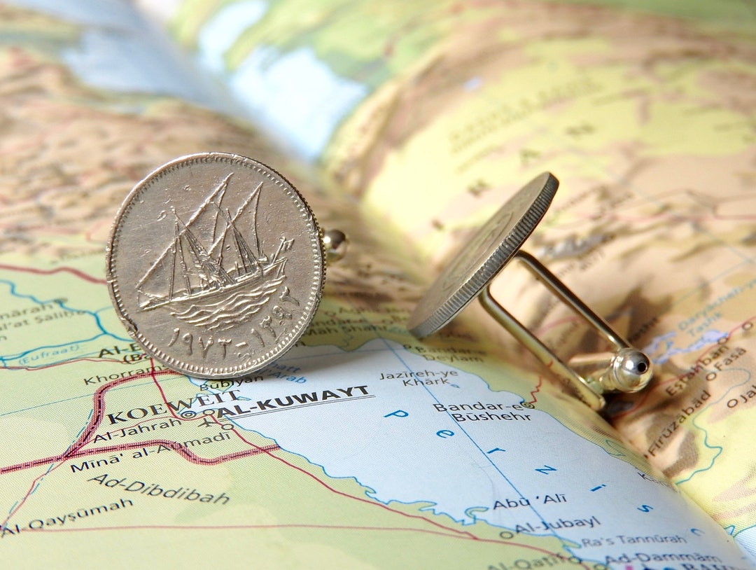 Kuwait Coin Cufflinks 3 Different Designs Ship With Sails Made of Genuine Coins From Kuwait