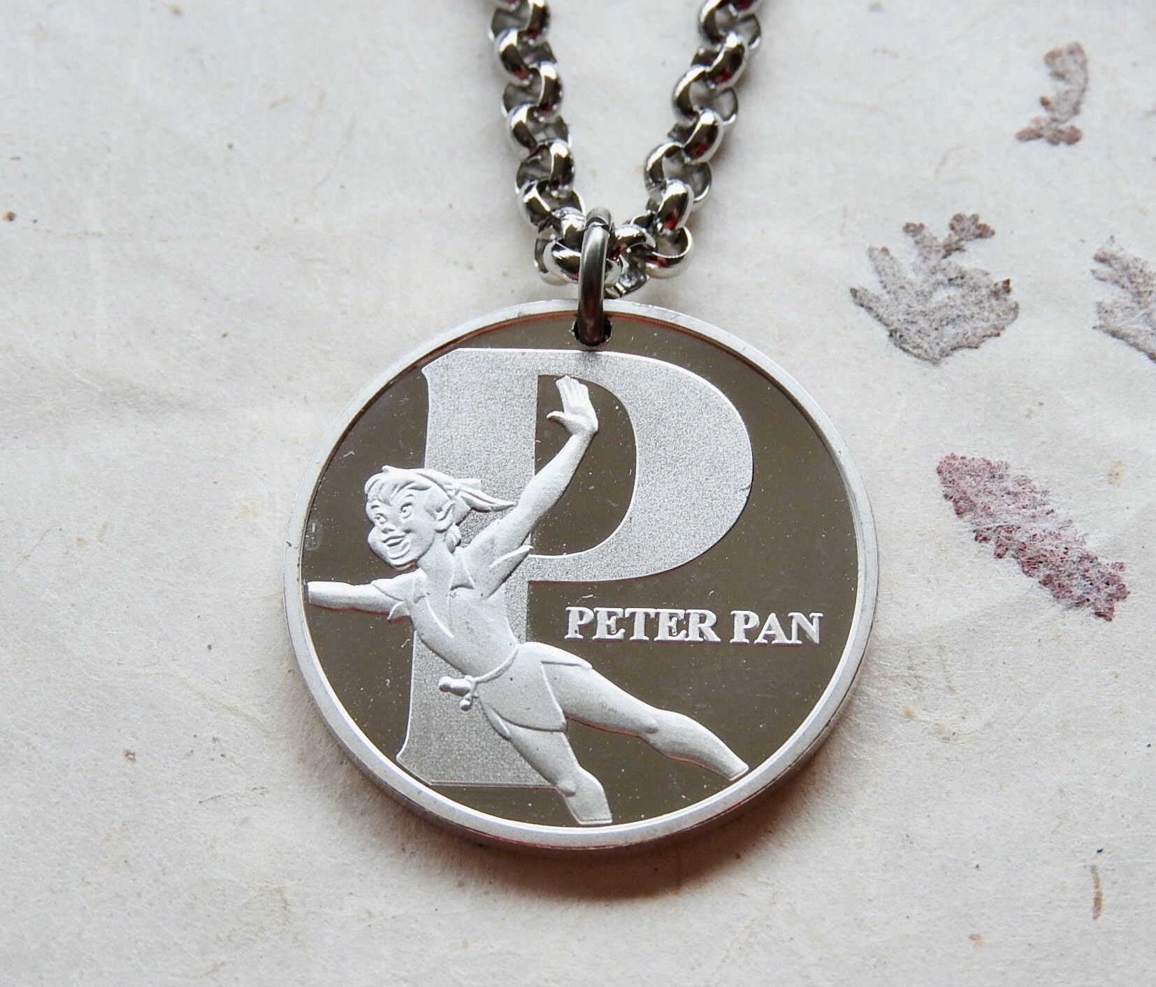P is for Peter Pan Disney Silver Alphabet Coin Necklace/keychain