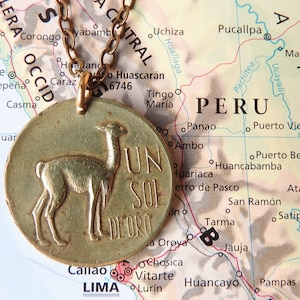 Colar/chaveiro de moedas do Peru - 5 designs diferentes - feito de moedas originais do Peru - desejo de viajar - Lima - Lama