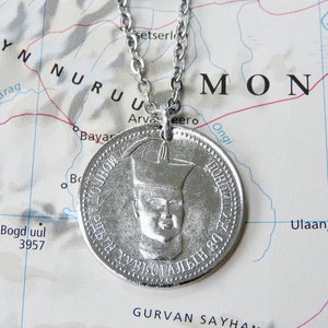 Mongolia coin necklace/keychain - 2 different designs - made of genuine coins - national arms - crowned head