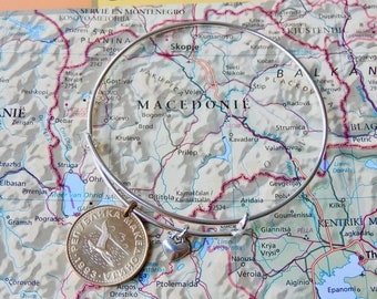 Macedonia coin bangle bracelet - made of genuine coins - Macedonia bracelet - black-headed gull - Macedonia wedding gift