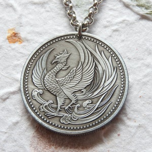 Phoenix grey/vintage coin token necklace/keychain - limited edition - Feng Shui - mythical creature - phoenix necklace - reborn