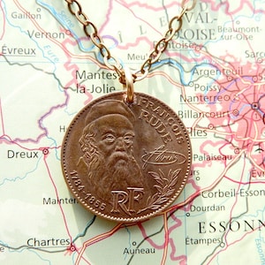 Limited Edition: France 10 Francs coin necklace/keychain - Rene Cassin - Louis Pasteur - Roland Garros - Francois Rude