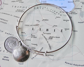 Libya coin bangle bracelet - made of genuine coins - Libya bracelet - 1 Dirham - personalized bangle bracelet