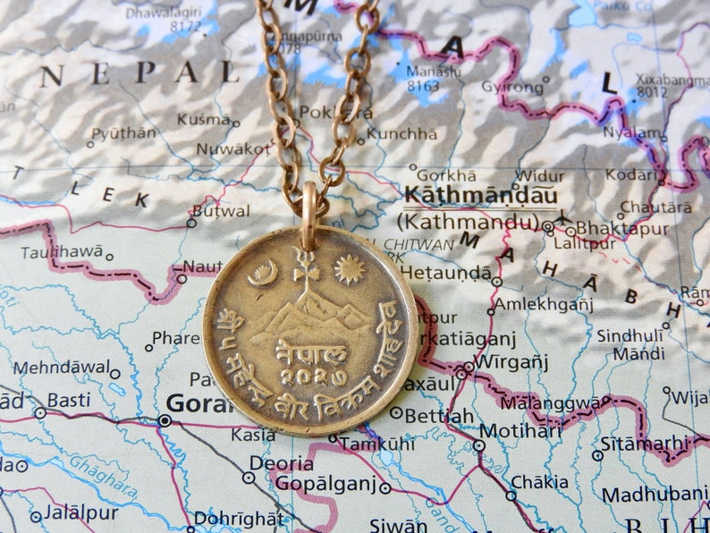 Nepal coin necklace/keychain 7 different designs made of original coins from Nepal Himalaya mountains Mount Everest Coin necklace 3