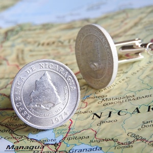 Nicaragua coin cufflinks - 3 different designs - made of original coins - map - rose