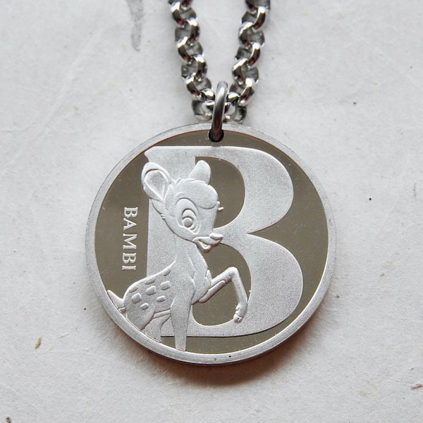 B est pour Bambi Disney collier/porte-clés de pièces d’alphabet en argent | édition limitée | Amoureux de Disney | bijoux de film | collier de cerfs | Cadeau bébé Bambi