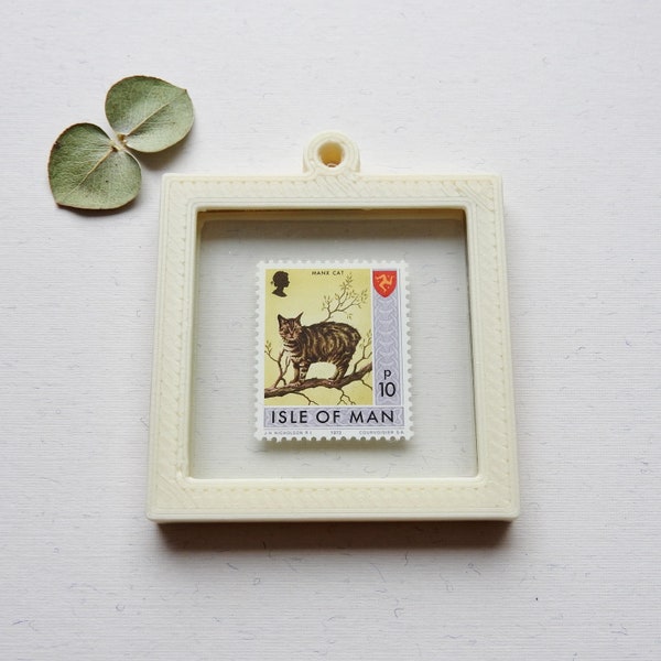 Manx cat framed stamp in 3D printed mini frame | Isle of Man | postage stamp | catlover gift | cat without tail | gift for grandma