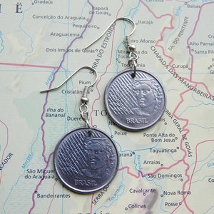 Brazil coin earrings 2 different designs made of genuine coins from Brazil Rio de Janeiro travel earrings Brazil jewelry Coin earrings 1