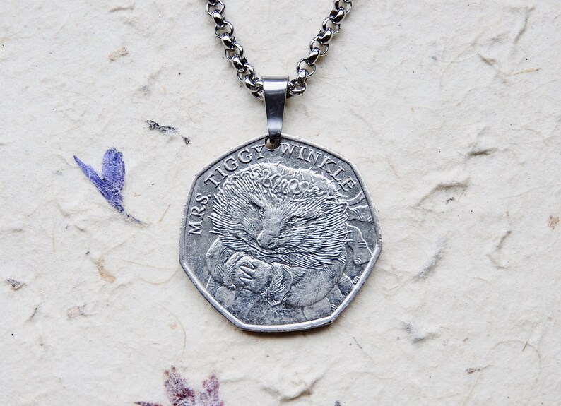 Genuine Mrs. Tiggy Winkle Beatrix Potter coin necklace/keychain limited edition bookjewelry original gift United Kingdom image 1