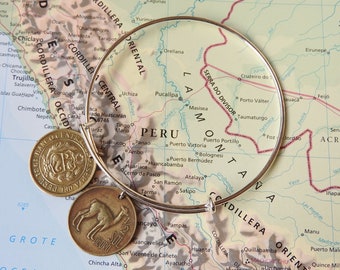 Peru coin bangle bracelet - 3 different designs - made of genuine coins - Peru gift - Lama coin - Lama