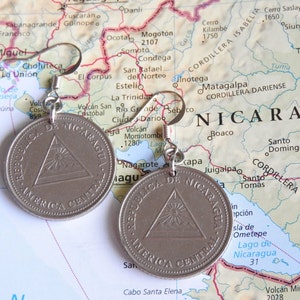 Boucles d'oreilles avec pièces de monnaie du Nicaragua - 2 modèles différents - faites de pièces originales - carte - Amérique du Sud