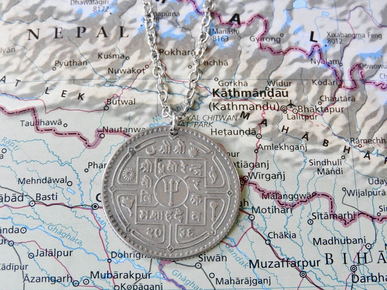 Nepal coin necklace/keychain 7 different designs made of original coins from Nepal Himalaya mountains Mount Everest Coin necklace 4