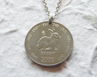 Chinese zodiac year of the Rabbit Somalia coin token necklace/keychain 1903|1915|1927|1939|1951|1963|1975|1987|1999|2011|2023|2035 Zodiac