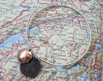 Switzerland coin bangle bracelet - 2 different designs | Lovely anniversary, travel reminder or original birth day gift