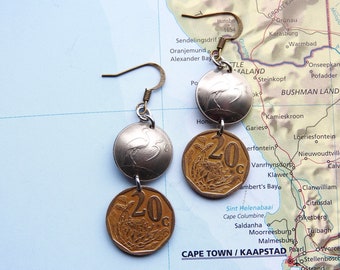 South Africa coin earrings - 5 different designs - made of genuine coins - Africa gift - personalized coin earrings