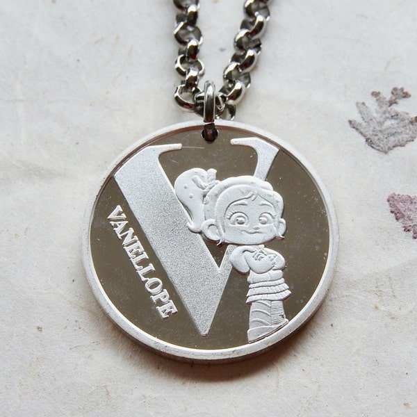 V is for Vanellope | Wreck-it Ralph Disney silver alphabet coin necklace/keychain |limited edition|Disney lover|movie jewelry| glitch
