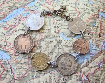 Switzerland coin bracelet - 3 different designs | perfect gift for a Swiss wedding, anniversary or souvenir after a lovely holiday