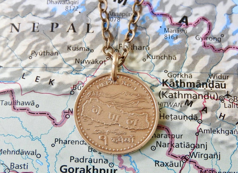 Nepal coin necklace/keychain 7 different designs made of original coins from Nepal Himalaya mountains Mount Everest Coin necklace 1