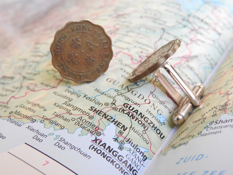 fernweh Hong Kong coin cufflinks made of original coins from Hong Kong Asia traveler