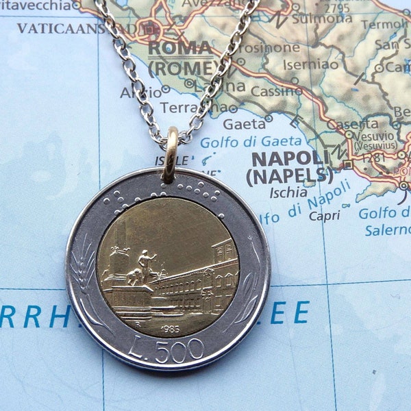 Italy 500 Lire coin necklace/keychain 1982-1983-1984-1985- 1986 - 1987 - 1988 - 1989 - 1990 - 1991 - 1992 in wedding year/jubilee/birth year