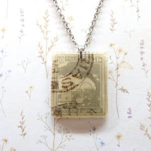 Collana con francobollo della Palestina | francobolli d'epoca stampati nel 1927 | Gioielli con francobolli palestinesi | Collana culturale | Eredità palestinese