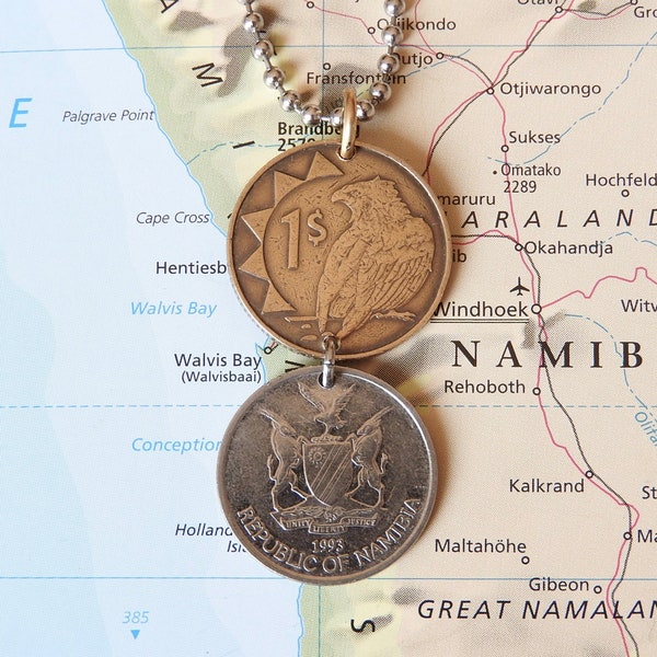 Namibia coin necklace/keychain - 3 different designs - original coins from Africa - Aloe plant - eagle - Quiver tree