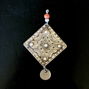 Morocco - Berber silver pendant, old coin and coral bead