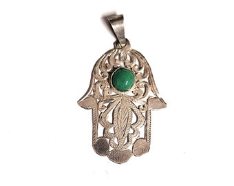 Hand van Fatima in zilver en agaat “Khamsa - Khomissa – Hamsa” Marokko