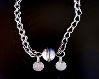 Morocco - Old silver chain with ball in the center and old coins for necklace