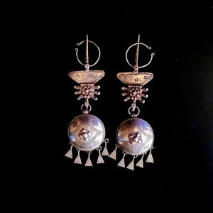 Pair of antique silver AIT ATTA fibulae with box, Morocco, South of Morocco