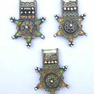 Morocco Lot of 3 crosses Boghdad in silver and enamel for necklace southern Morocco image 1
