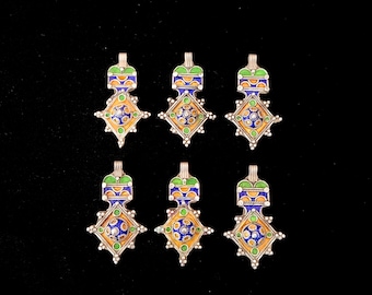 Lot of 6 Small “Boghdad” cross pendants for creating necklaces -Silver and enamel - Mauritania