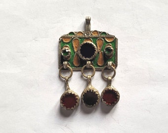 Morocco - Berber pendant in silver, enamelled and cabochon beads for necklace