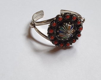 Moroccan Jewelry Berber silver, enamel and coral beads Openback Bracelet
