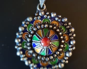 Morocco - Berber pendant in silver enamel and coral bead region of Tiznit - South Morocco