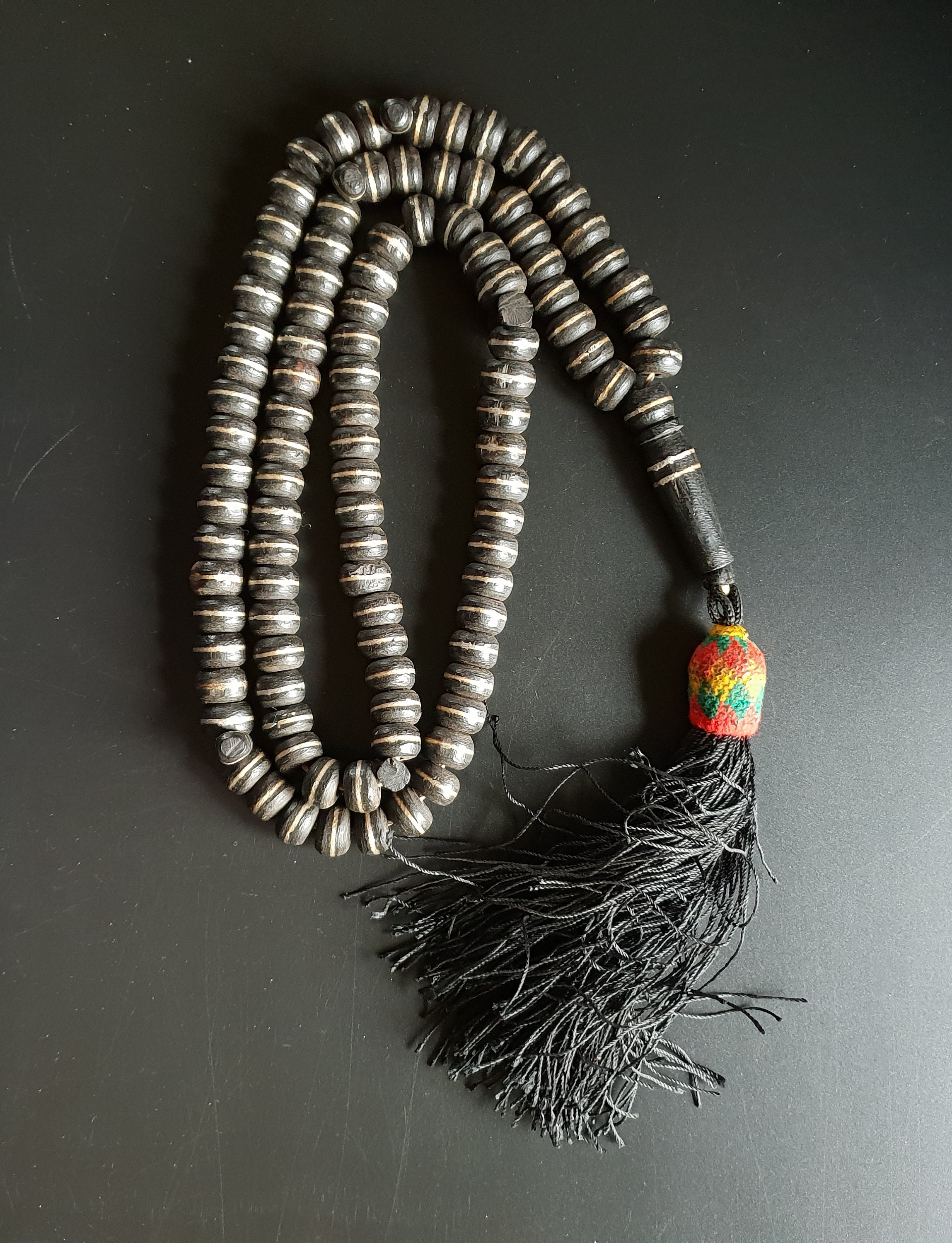 Mauritanie - Tasbih en Bois Ebène Incrusté d'argent