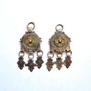 Pair of Berber pendants in silver, niello and enamel from Tiznit - Southern Morocco