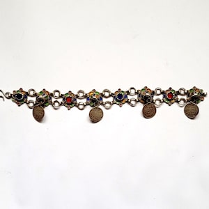 Articulated Berber bracelet in silver, enamel, beads and ancient coins