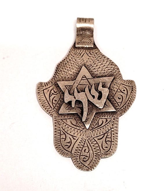 Grande Broche Ancienne Et Rare 'Hamsa' (Main De Fatma) En Argent à Bas Titre - Style Ethnique, Occasion